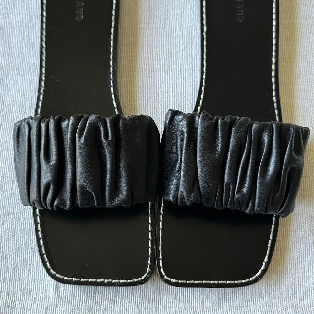 STAUD Black Nina Ruched Slide Slip On Leather Sandal Made in Portugal, Size 9 - Picture 3 of 14